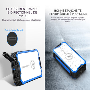 Batterie externe 368000mah 5w chargeur solaire portable chargement sans fil avec 4 usb sorties et 2 entrée avec lumière de camping